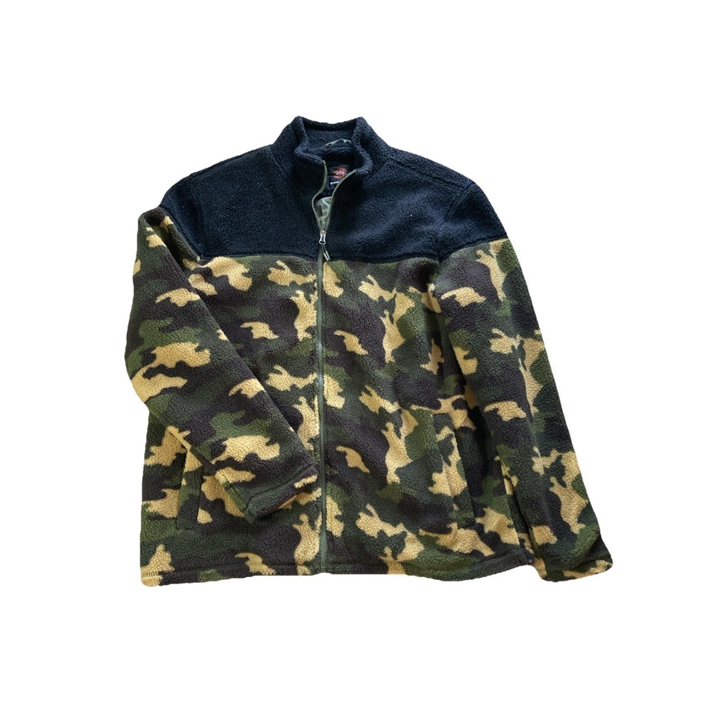 Mountain and Isles Camo Jacket Mens XL Green Fleece Sherpa Full Zip Outdoor Army